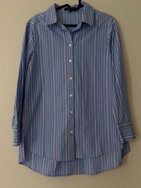 Velvet Heart Blue and Pink Striped Cotton Shirt